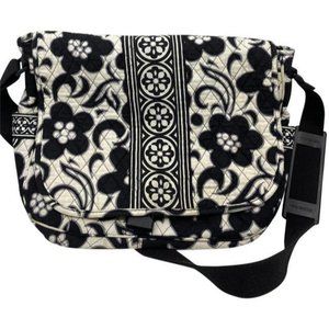 vera bradley xl black white fabric cross body bag